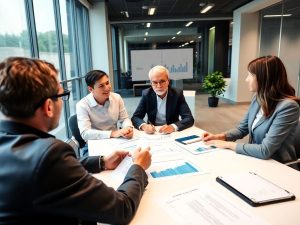 RomanianBusiness 1 Profesioniști în discuții despre fiscalitate într-un birou modern.