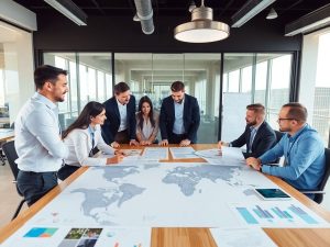 RomanianBusiness 3 Echipă corporativă discutând strategii de extindere în birou.