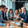 Grup divers de profesioniști în afaceri colaborând.